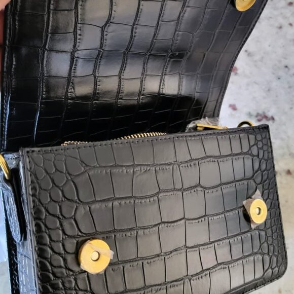 Neiman Marcus Black Crocodile Leather Crossbody Bag with Gold Hardware - Picture 4 of 6